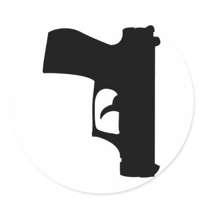 black pistol down round stickers by Tomaniac