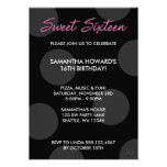 Black Polka Dots Sweet 16 Birthday Announcements