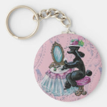 Black Poodle Boudoir  Retro Art Keychain