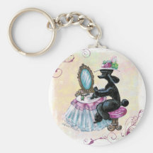 Black Poodle Boudoir Retro Art Keychain