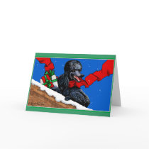 Black Poodle Christmas Art Greeting Cards