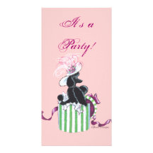Black Poodle Hatbox Retro Art Print Photo Card Template