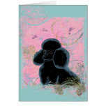 Black Poodle Hummingbirds Art Card