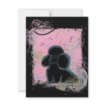 Black Poodle Hummingbirds Art Invitation