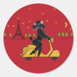 Black Poodle in Paris on Scooter Stickers