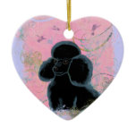 Black Poodle Puppy n Hummingbirds Heart Ornament