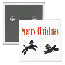 Black Poodles Playing Merry Christmas Art Button