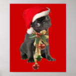 Black Pug Puppy Christmas Portrait