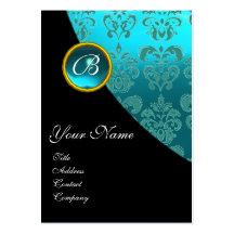 BLACK PURPLE BLUE BICYCLE WEDDING DAMASK MONOGRAM BUSINESS CARD