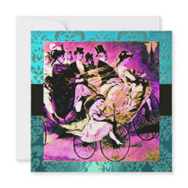 BLACK PURPLE BLUE BICYCLE WEDDING DAMASK MONOGRAM PERSONALISED ANNOUNCEMENTS