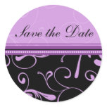 Black & Purple Floral Save the Date Envelope Seals Round Stickers