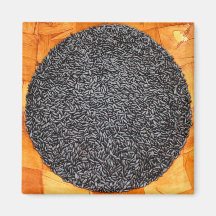 Black Purple Rice in a Wood Bowl Fridge Magnets