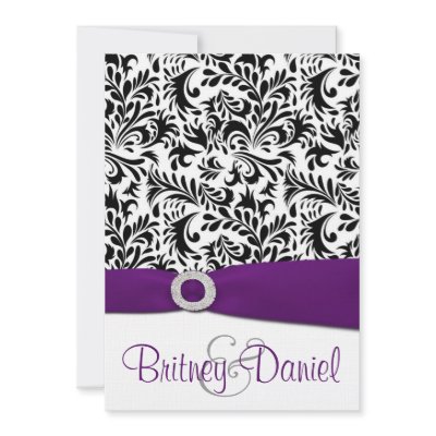 Black Purple & White Damask Wedding Invitations by natureprints