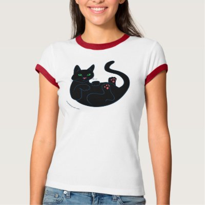 Black Pussy Cat Tee Shirt by LaesieWorks
