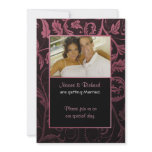 Black & Raspberry Damask Photo Invitation