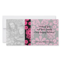 black raspberry red pink mod damask personalised photo card