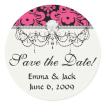 black raspberry red pink mod damask round sticker