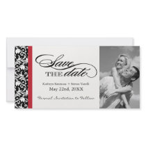 Black, Red and White Damask  Save The Date Personalized Photo Card