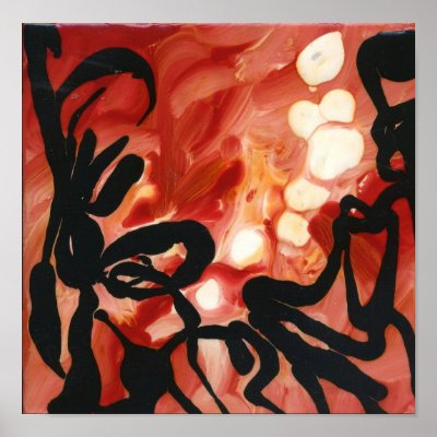 black red and white minature abstract painting poster by Halima_Ahkdar