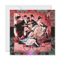 BLACK RED BLUE BICYCLE WEDDING DAMASK MONOGRAM PERSONALISED ANNOUNCEMENT