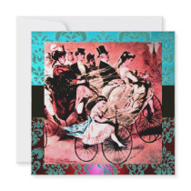 BLACK RED BLUE BICYCLE WEDDING DAMASK MONOGRAM INVITATIONS