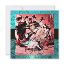 BLACK RED BLUE BICYCLE WEDDING DAMASK MONOGRAM INVITES