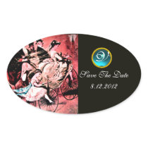 BLACK RED BLUE BICYCLE WEDDING DAMASK MONOGRAM STICKER