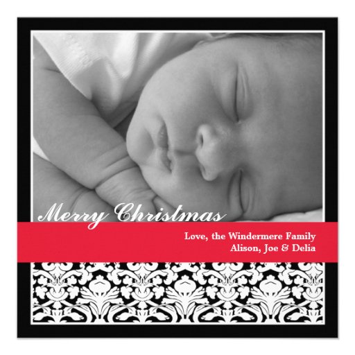 Black red elegant damask merry Christmas holiday Personalized Invitations