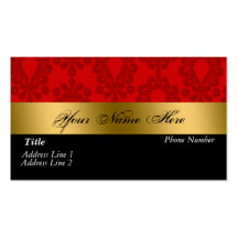 Black Red Gold Damask Business Card