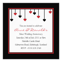 Black & Red Heart Anniversary Party Invitation