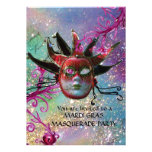 BLACK  RED JESTER MASK ,Masquerade Party Blue Personalised Invitation