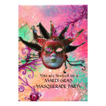 BLACK  RED JESTER MASK ,Masquerade Party Pink Personalized Invite