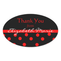 Black & Red Polkadots-Name Oval Stickers