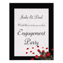 Black & Red Roses - Wedding  Engagement Invitation