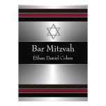 Black Red Silver Star of David Bar Mitzvah Invitation