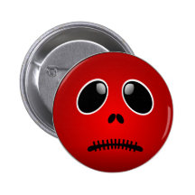 Black & Red Smiley Face, Stitched Frown Pinback Button