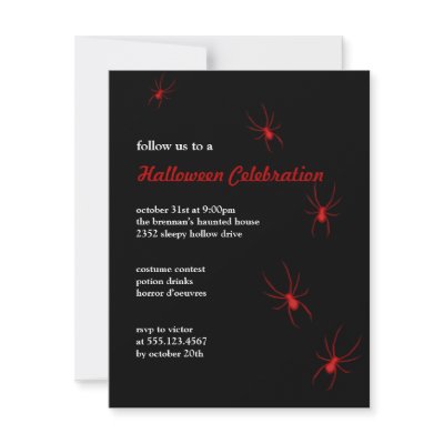 Black red spiders Halloween modern goth invitation by FidesDesign