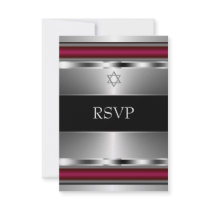 Black Red Star of David Bar Mitzvah RSVP Custom Invites