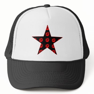 Black & Red Star of Kisses Trucker Hat by JuJuGarden