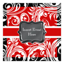 Black red white engagement wedding personalised invites