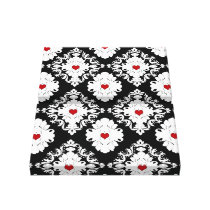 black red white hearts romantic  damask