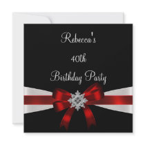 Black Red White Jewel Bow 40th Elegant Birthday