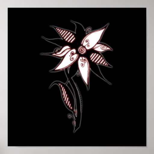 Black Red & White Swirly Flower by Naomi Posters