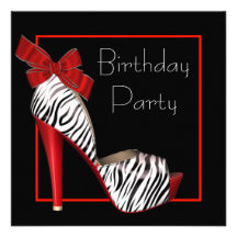 Black Red Zebra Birthday Party Invitations