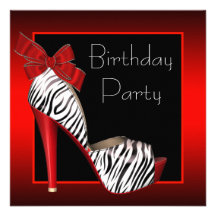 Black Red Zebra Birthday Party Invitations