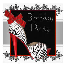 Black Red Zebra Birthday Party Invitations