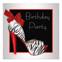 Black Red Zebra Birthday Party Invitations