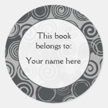 Black Retro Swirls custom bookplates Round Sticker