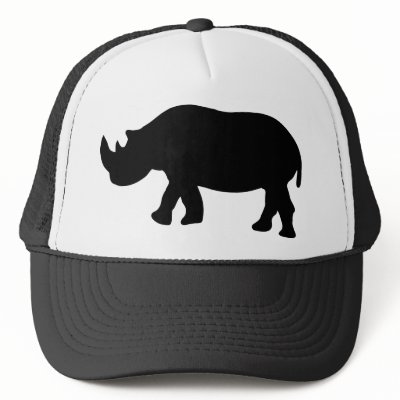 black rhino rhinoceros  illustration trucker hats by Tomaniac