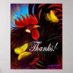 Black Rooster With Butterfly Painting posters